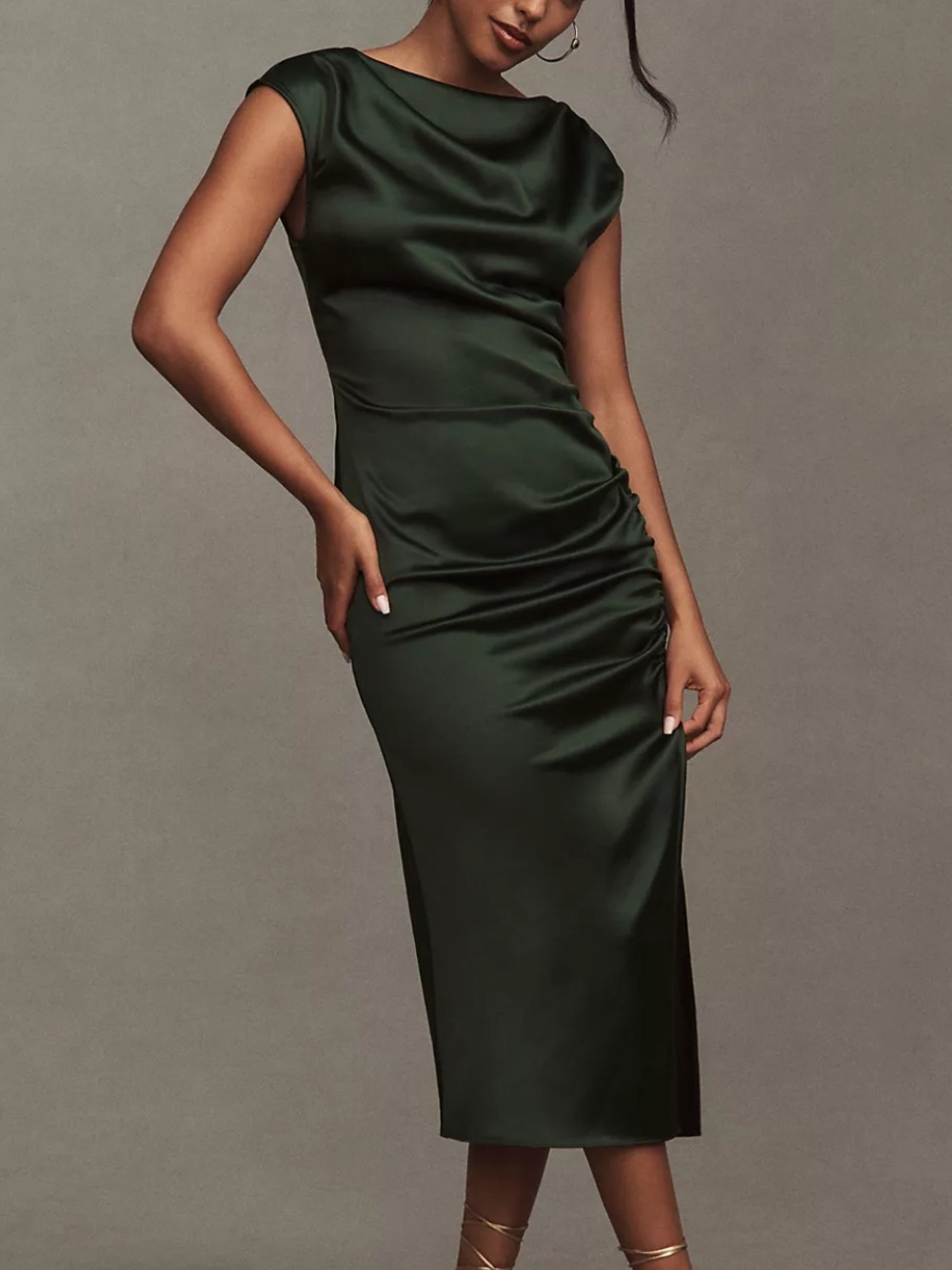 BHLDN Francesca High-Neck Stretch Satin Midi Dress